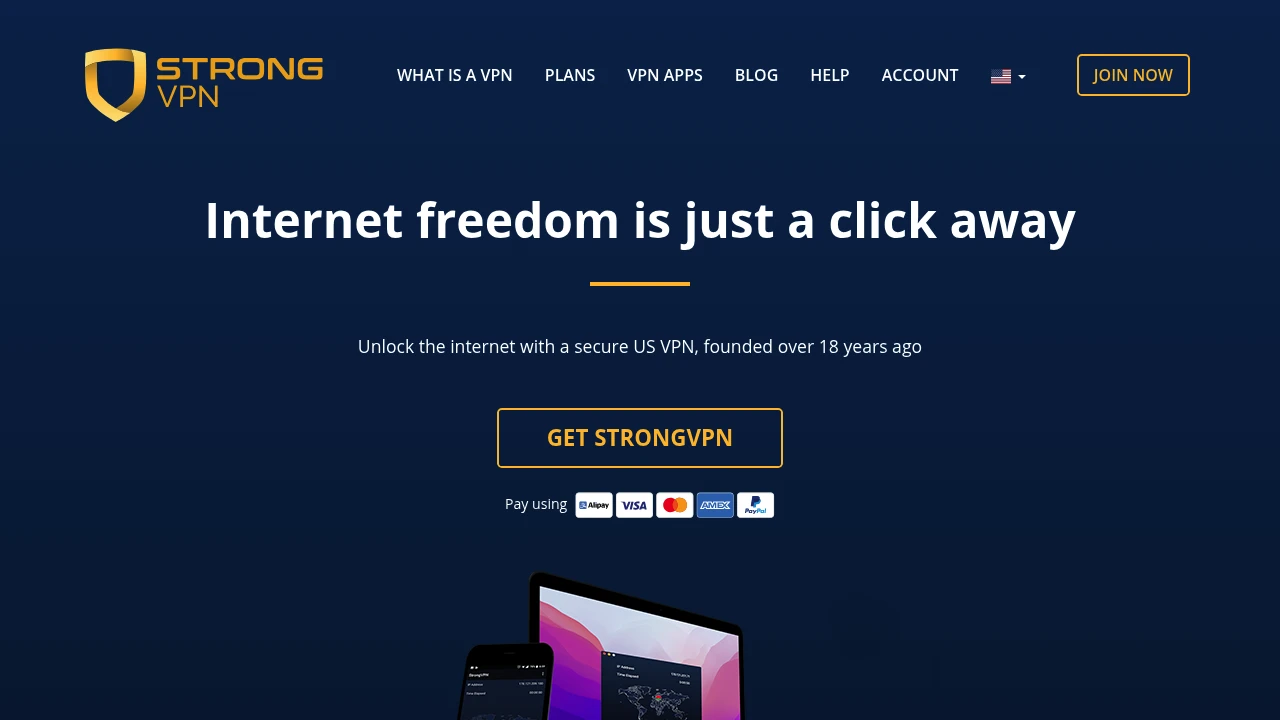 A screenshot of StrongVPN