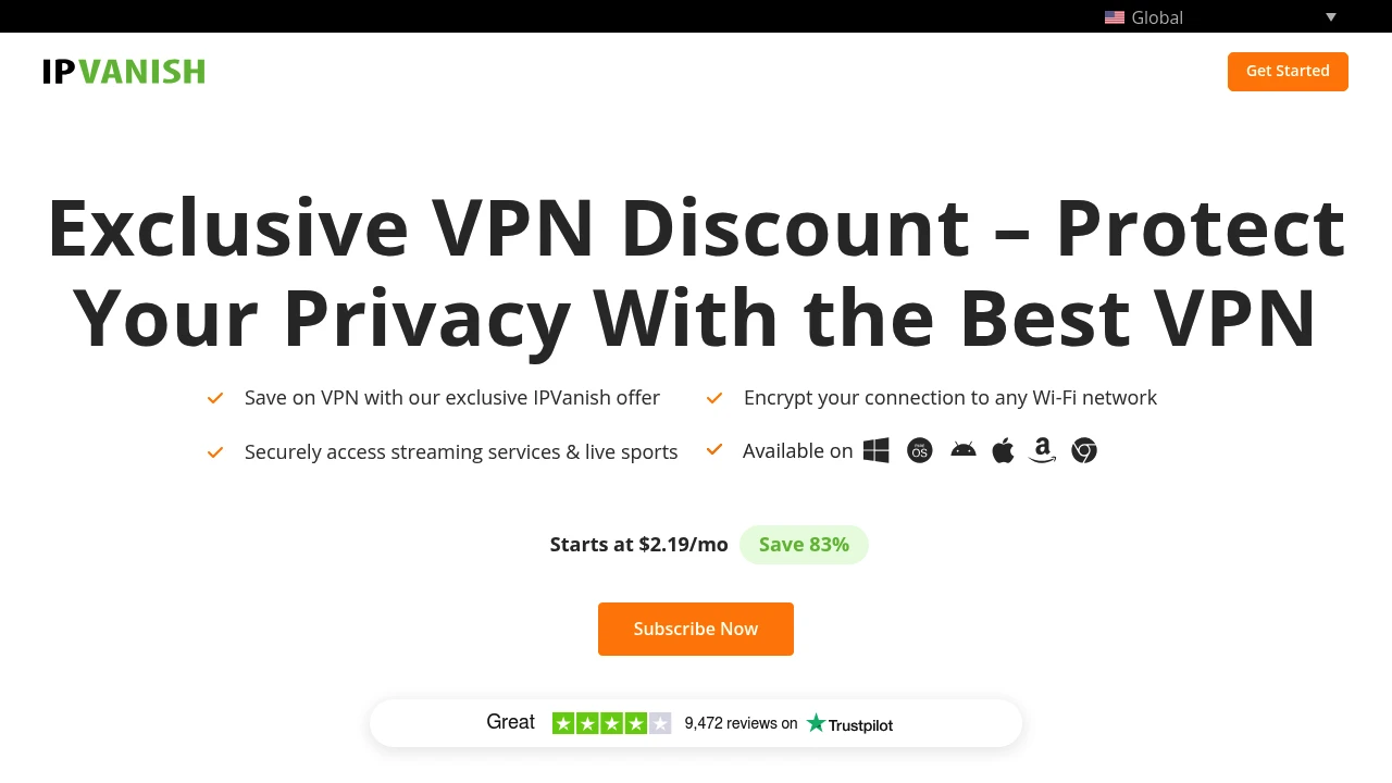 A screenshot of IPvanish